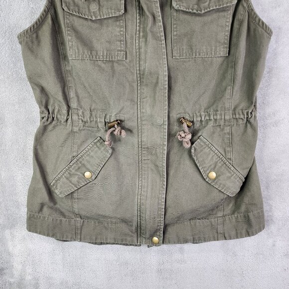 Womens Olive Green Sebby Sleeveless Utility Vest Pockets & Drawstring Waist S - Picture 3 of 9
